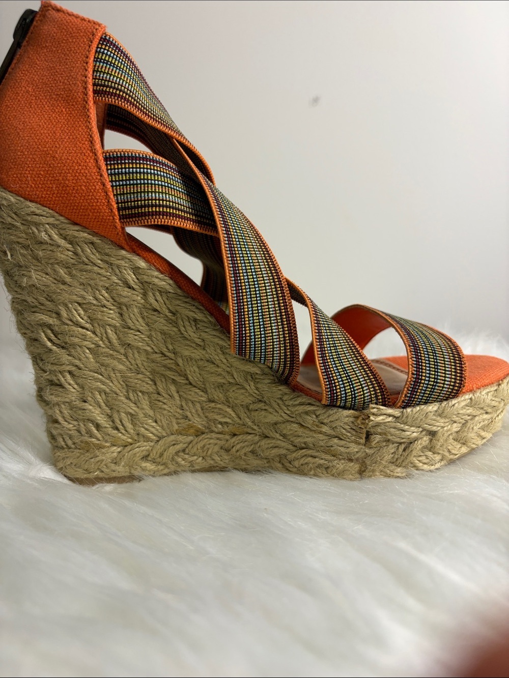 Aldo Orange Striped Crisscross Espadrille Wedges Size 36